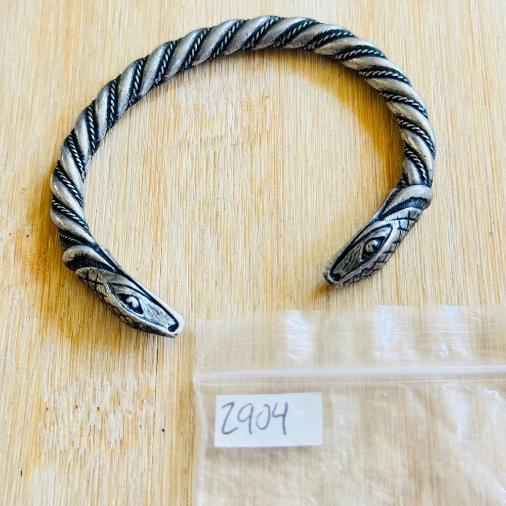 Viking Style Snake Bracelet VTG Cable Cuff Oxidized‎ Silver Plated Statement